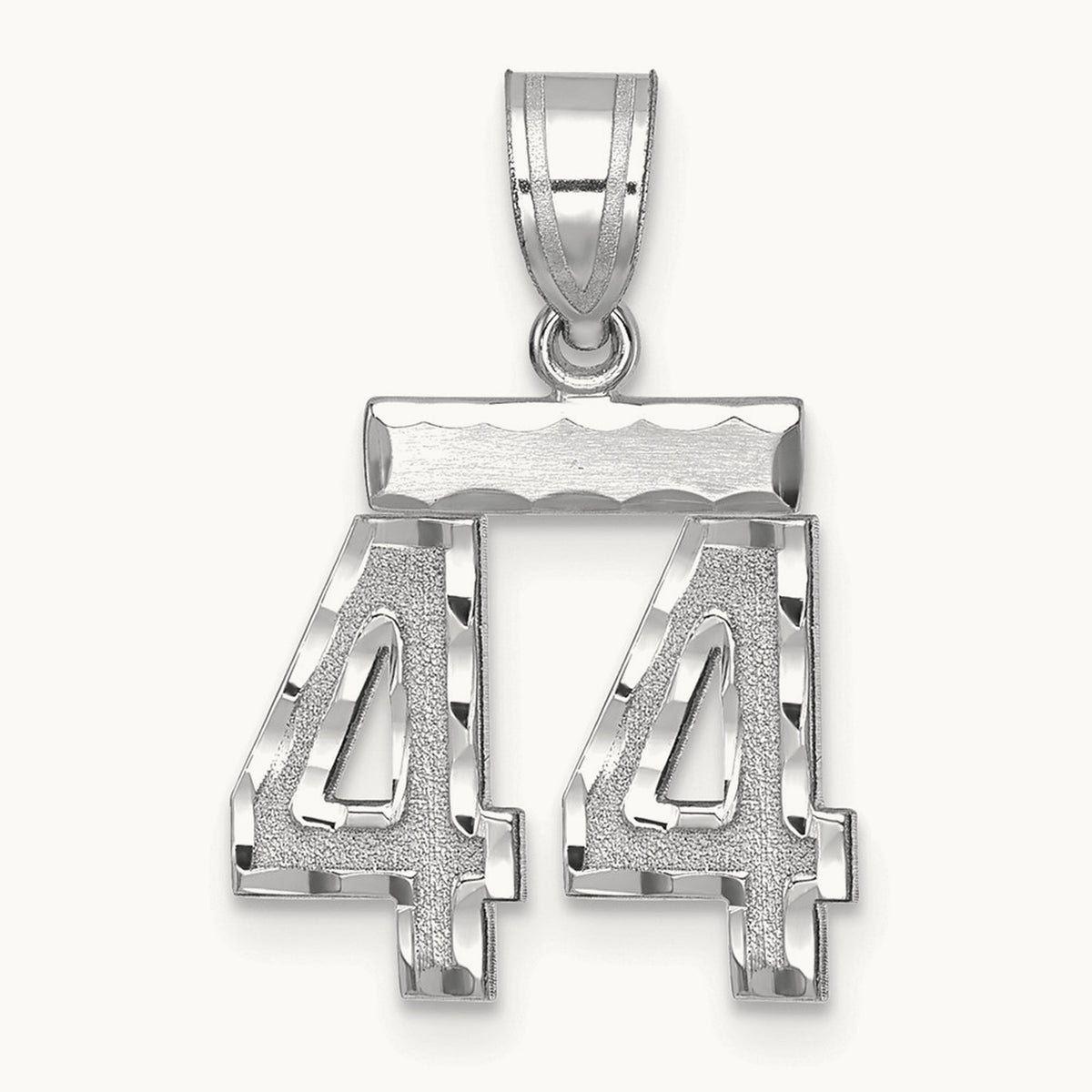 Small Brushed Diamond-cut Number 44 Charm — 14K White Gold
