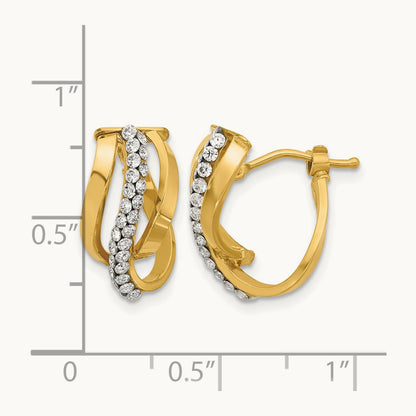 Polished with Crystals Fancy Wave Hoop Earrings, 14K — Leslie's