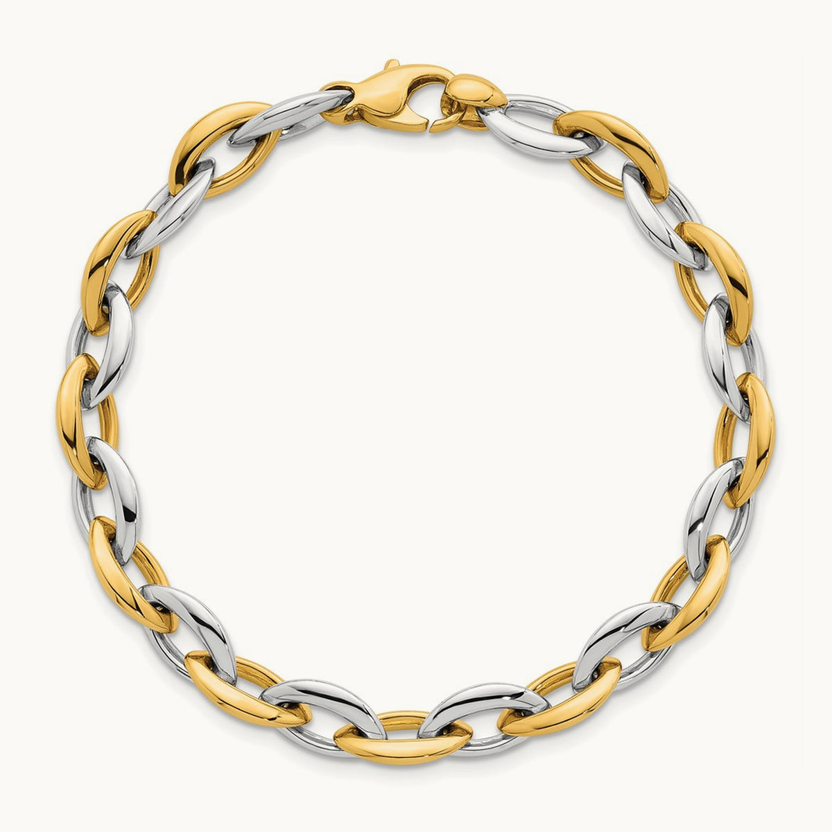 Polished Oval Link Bracelet, 7mm, 14K Two Tone