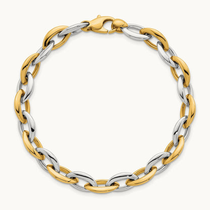 Polished Oval Link Bracelet, 7mm, 14K Two Tone