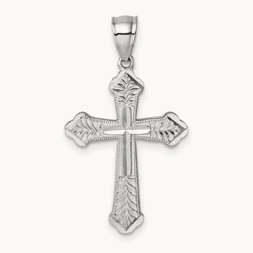 Polished Diamond-cut Textured Fancy Cross Pendant — 14K White Gold
