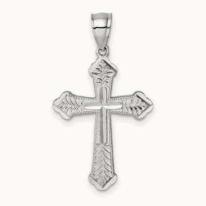 Polished Diamond-cut Textured Fancy Cross Pendant — 14K White Gold