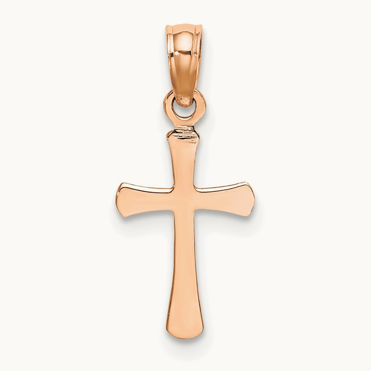 Polished Beveled Cross w/ Round Tips Charm — 14K Rose Gold, 17.8mm