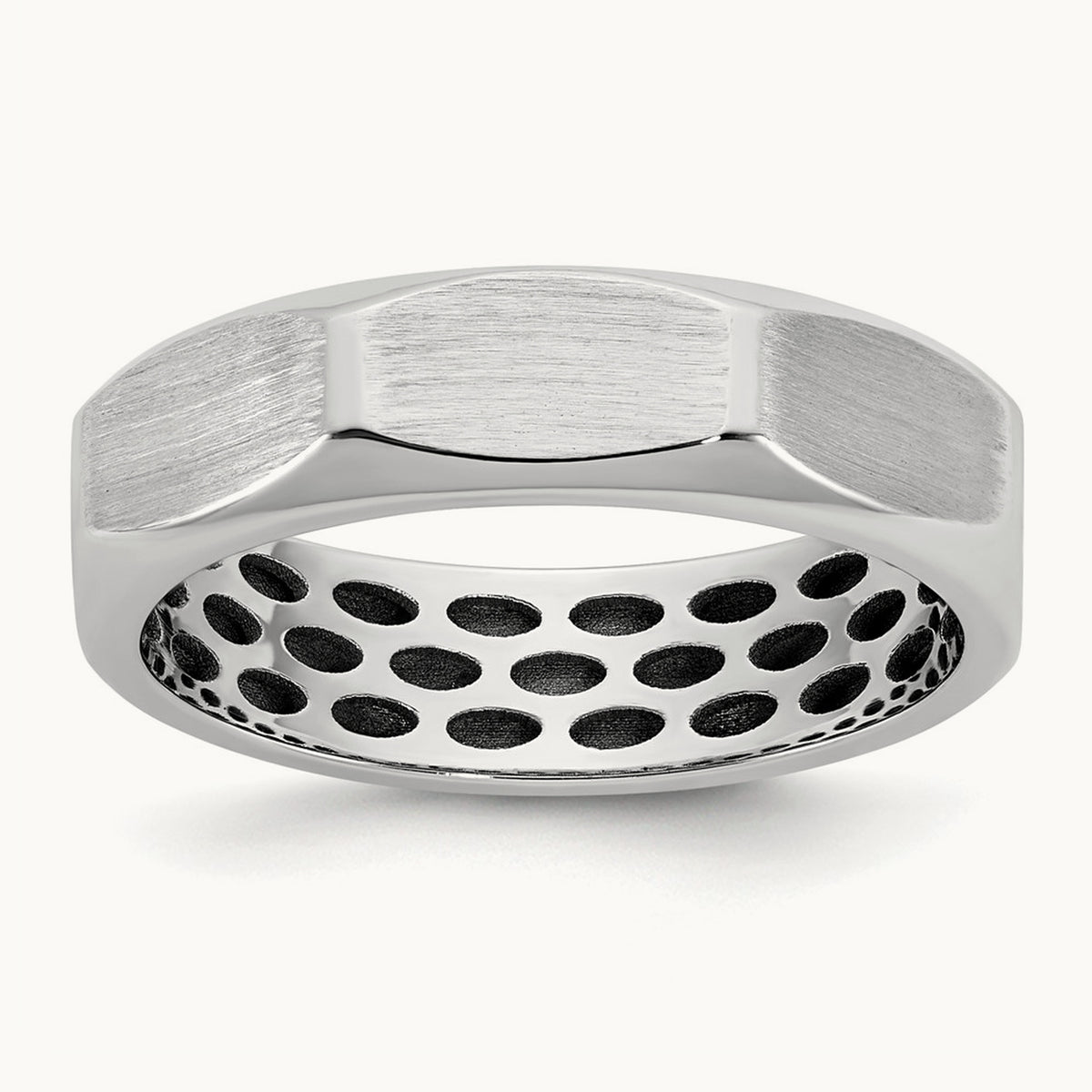 IB Goodman Men's Satin Octagonal Ring, 5.8mm — 14K White Gold