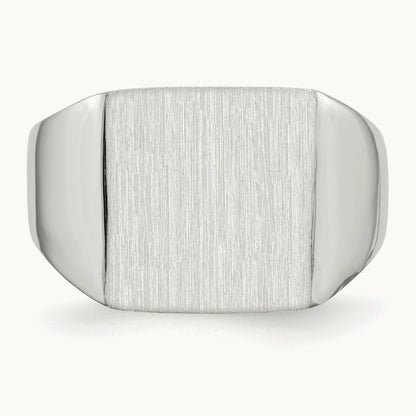 13.0x13. Open Back Satin Mens Signet Ring, 5mm, 14K White Gold