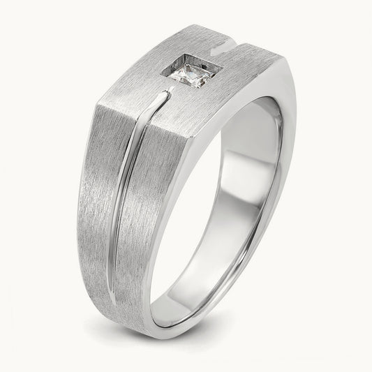 IBGoodman Men's Polished/Satin Diamond Complete Ring, 14K White Gold