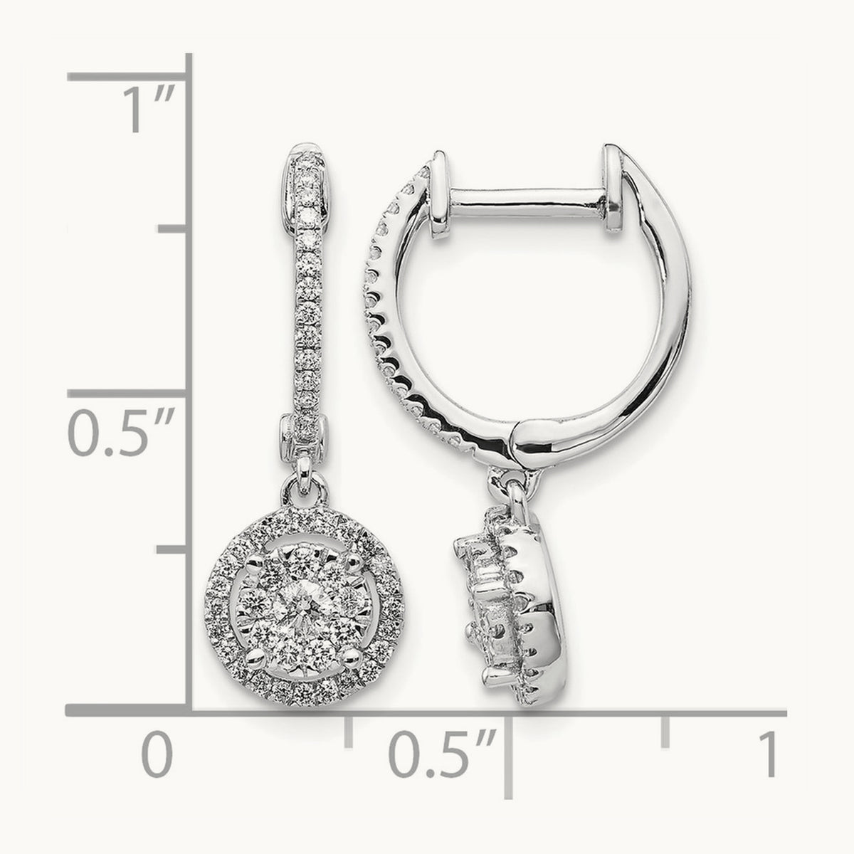 Diamond Hinged Hoop Earrings, 14K White Gold