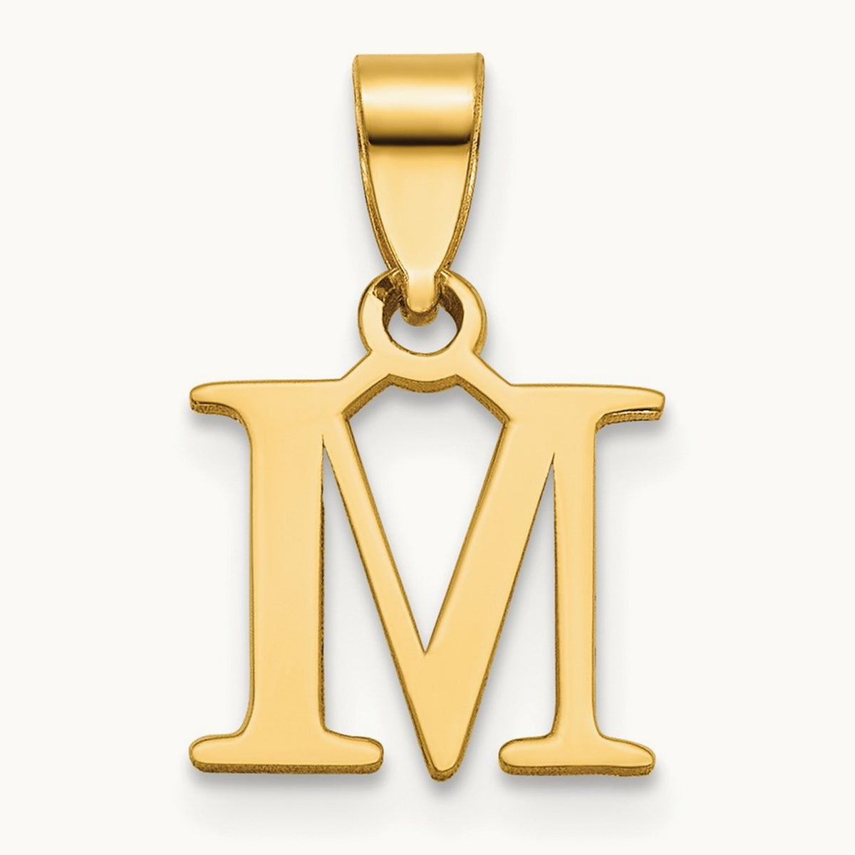 Polished Block Initial Pendant — 14K Yellow Gold, M