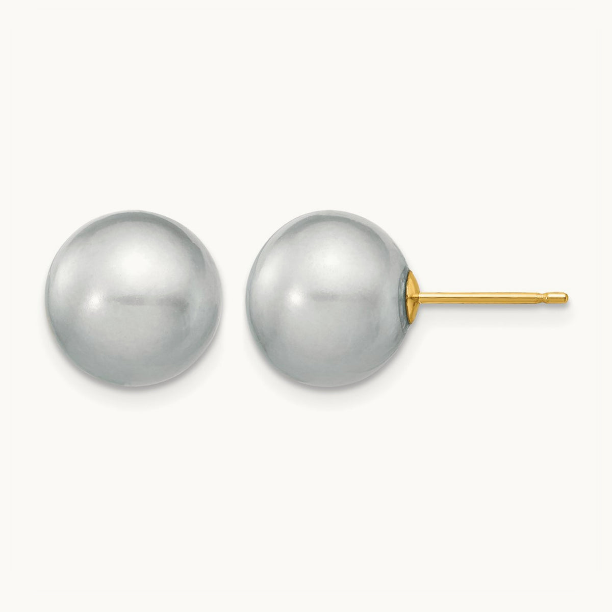 10- Grey Round Freshwater Cultured Pearl Stud Post Earrings, 11mm, 14K