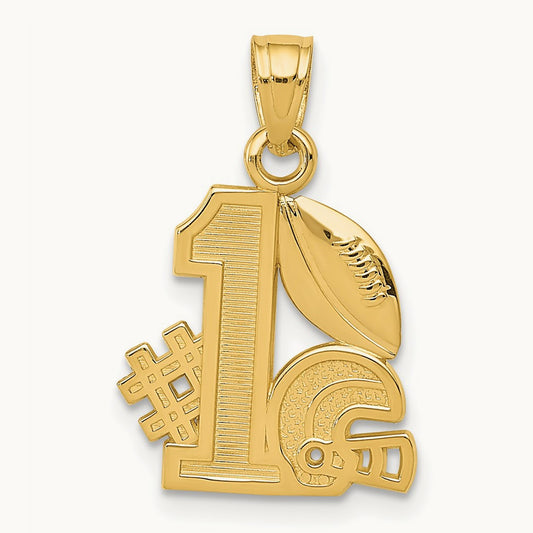 #1 Football w/ Helmet Charm, 14K