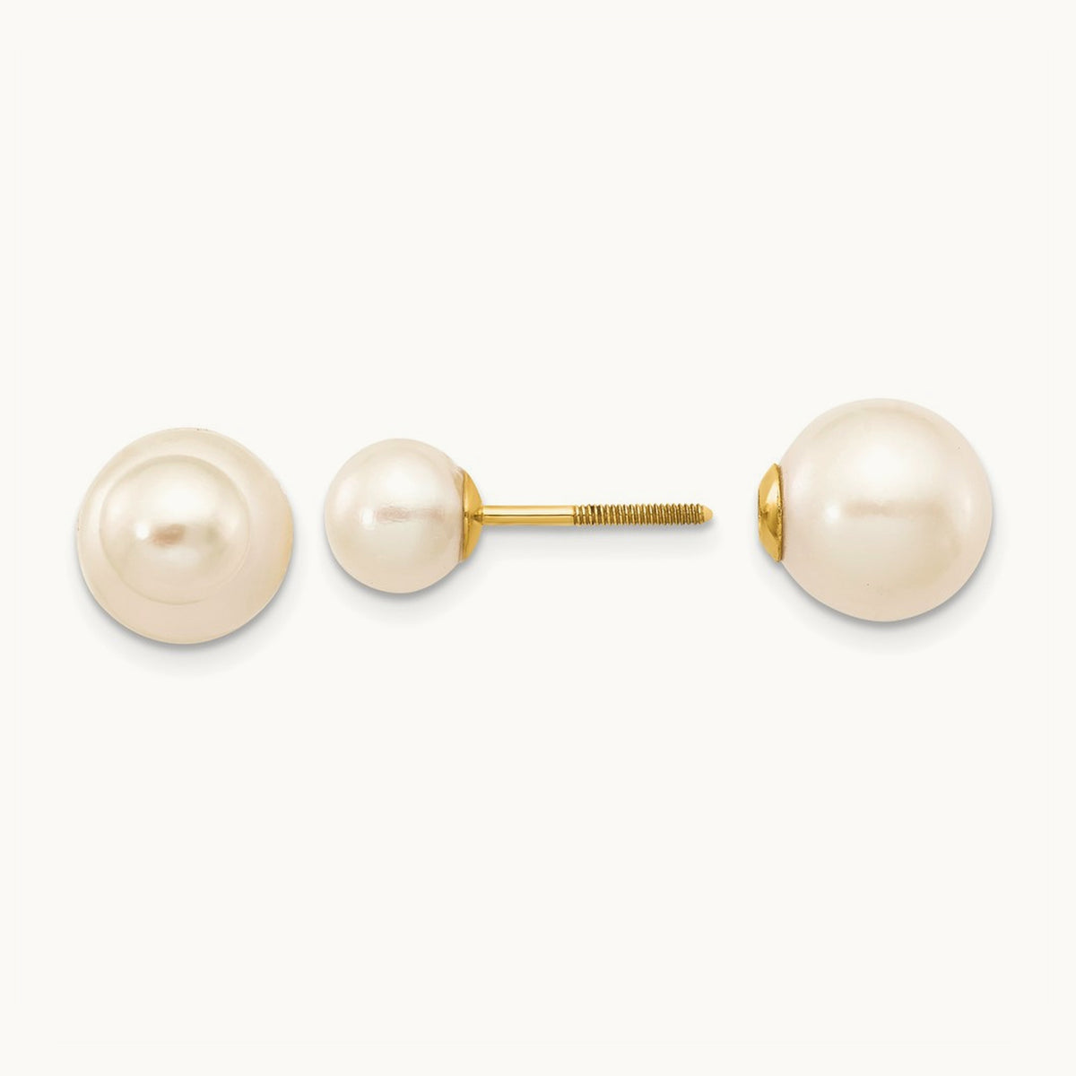 6- & 9-10mm Round Freshwater Cultured Pearl Screw On Post Earrings, 7mm, 14K