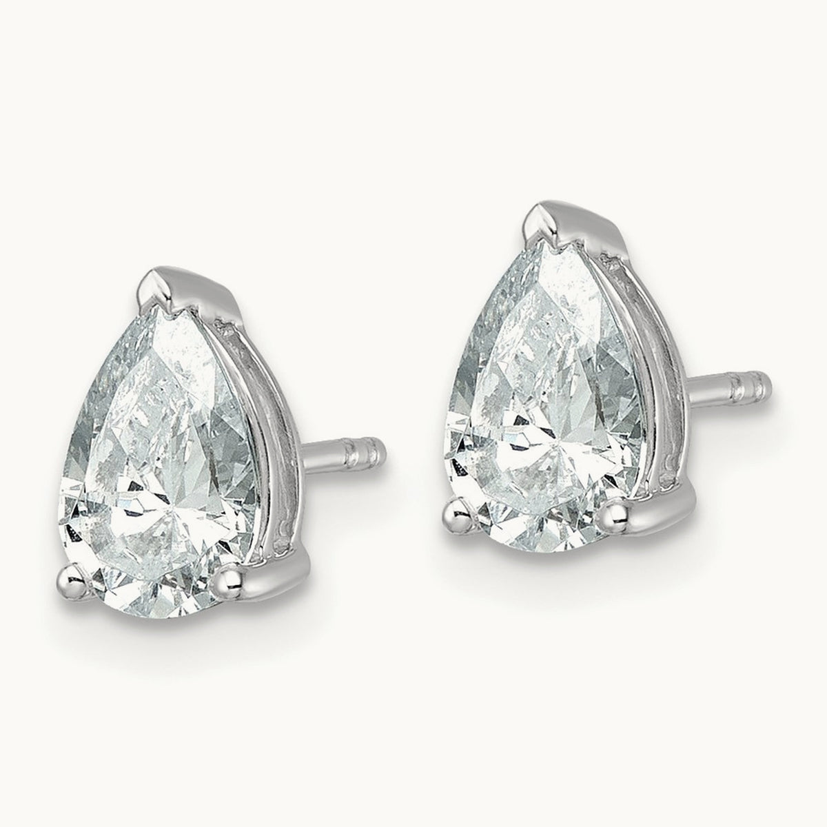 Pear 3 Prong Stud Earrings, 0.50-6.00 ct tw Lab-Grown Diamond — 2 ct, 14K White Gold