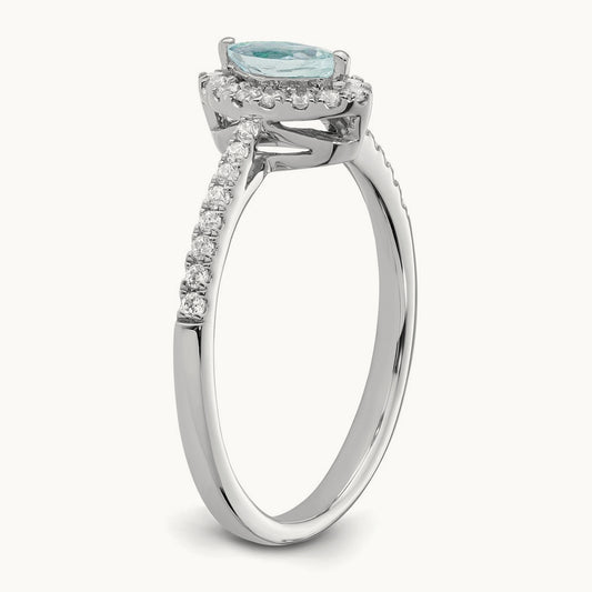 Aquamarine March Birthstone Ring, 0.20 ct tw Lab-Grown Diamond
