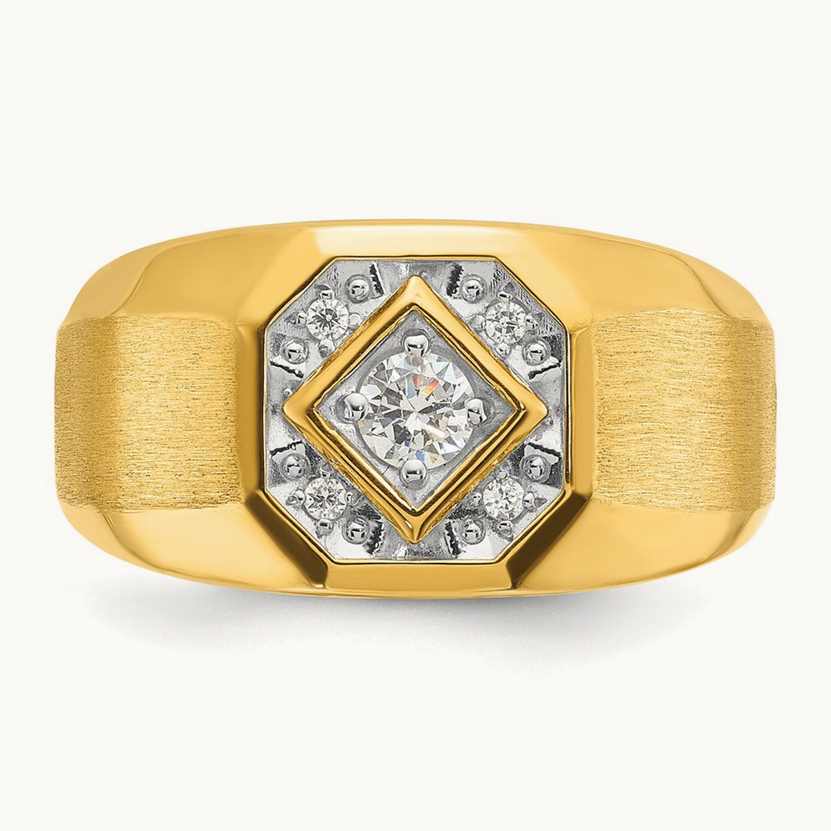 IBGoodman Men's Polished and Satin Diamond Complete Ring, 14K
