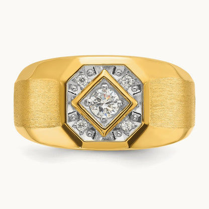 IBGoodman Men's Polished and Satin Diamond Complete Ring, 14K