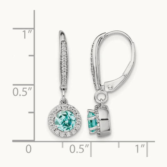 Created Paraiba Leverback Dangle Earrings, 0.25 ct tw Lab-Grown Diamond
