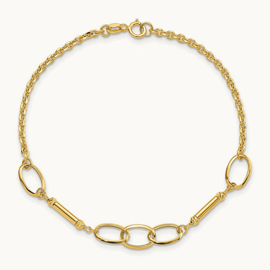 Polished Bars and Links Bracelet, 14K