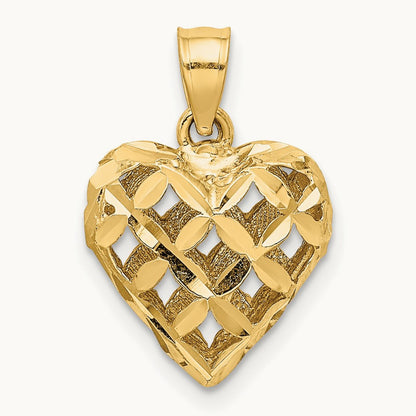 3-D Diamond-cut Filigree Puffed Heart Charm — photo set