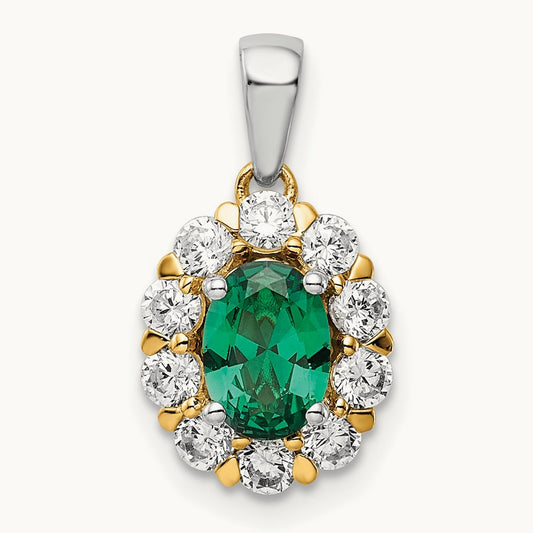 Created Emerald Halo Pendant, 0.50 ct tw Lab-Grown Diamond