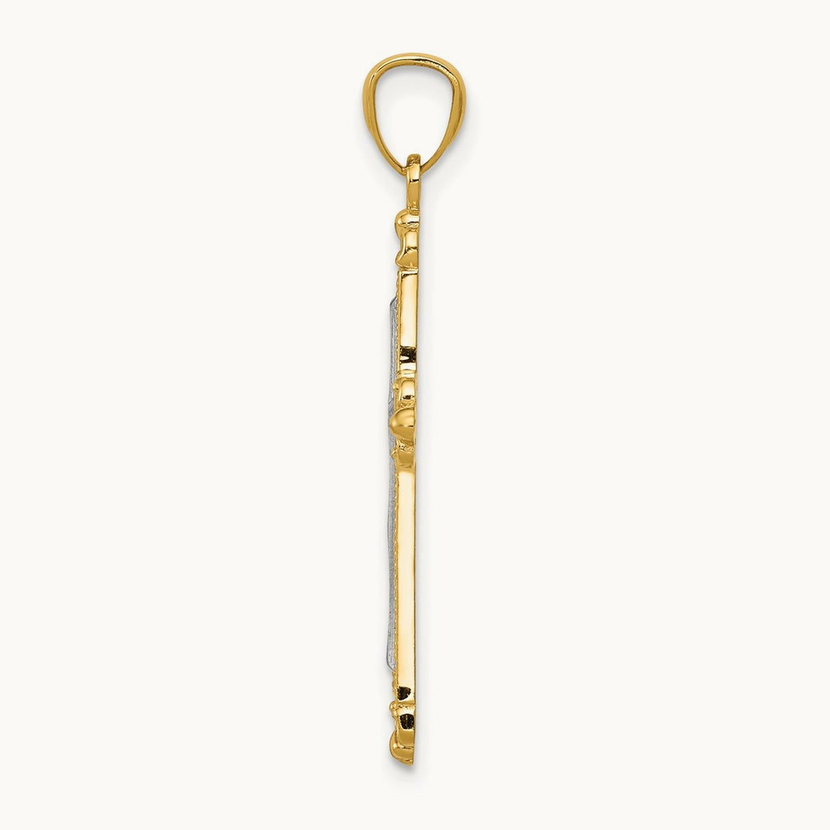w/Rhodium Diamond Cut Cross Pendant, 14K