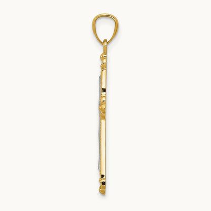 w/Rhodium Diamond Cut Cross Pendant, 14K
