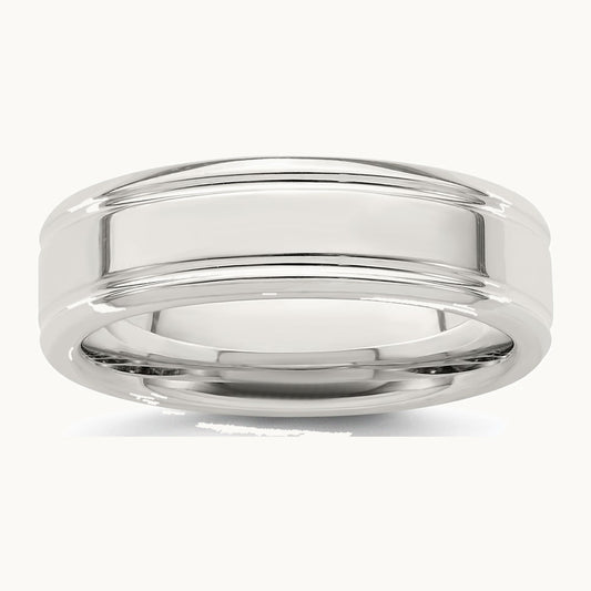 Sterling Silver 6mm Polished Flat Grooved Fancy Band