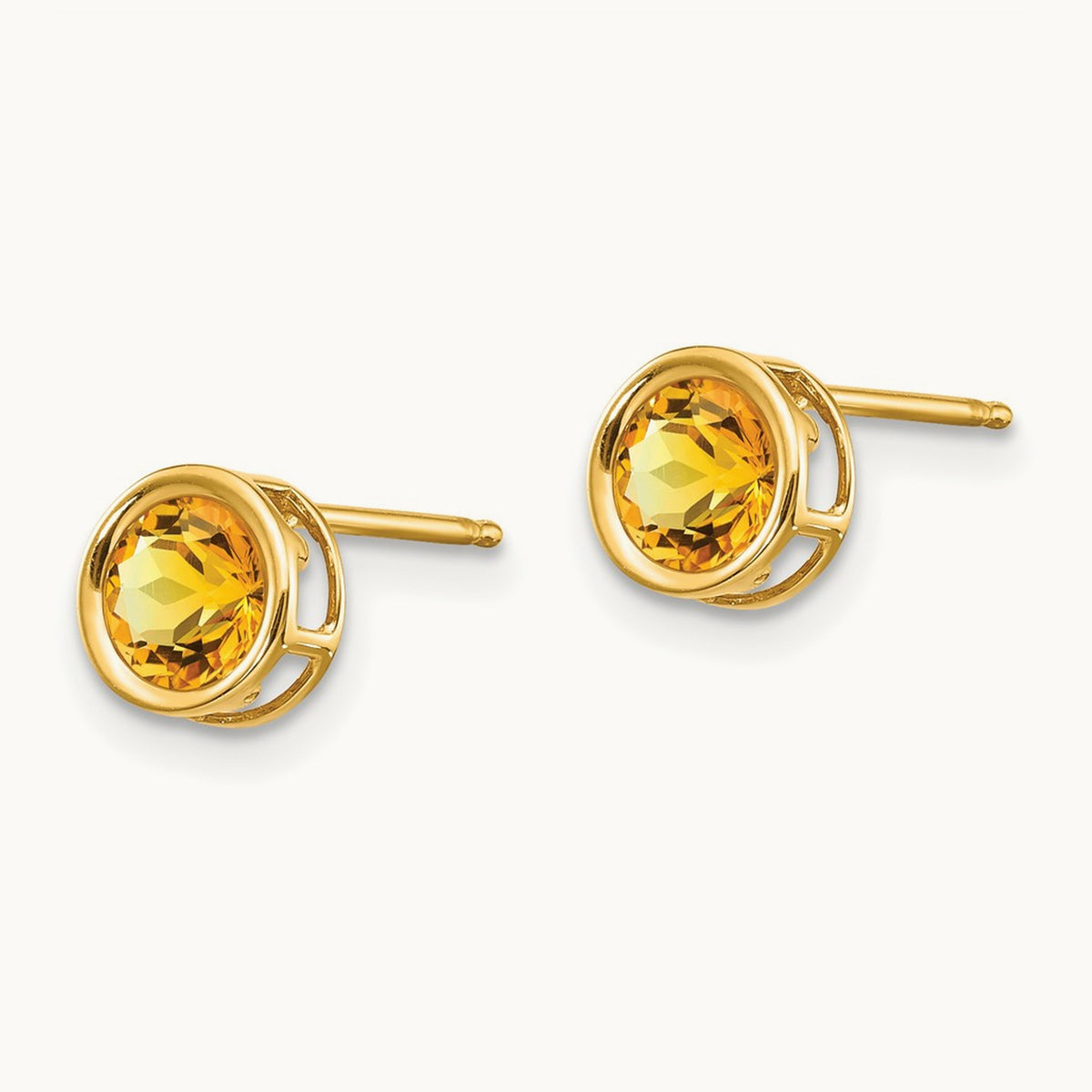 Bezel Citrine Stud Earrings — 14K Yellow Gold