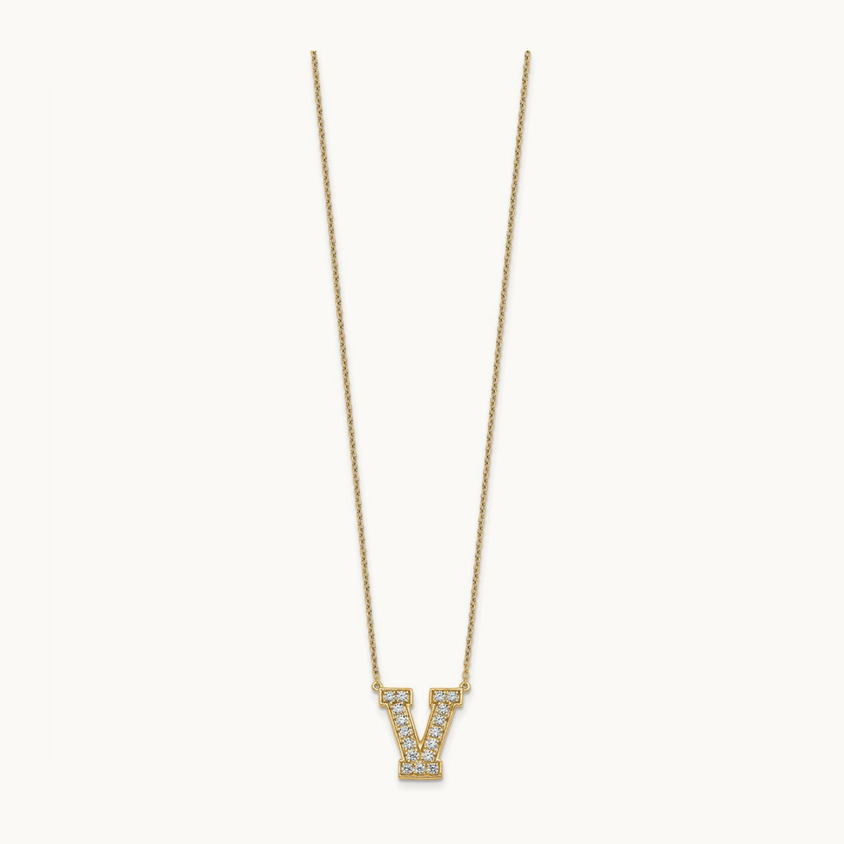 Initial Necklace — 14K Yellow Gold, V, 3/8 ct