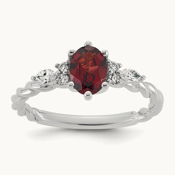 Polished Diamond and Garnet Twisted Ring, 14K White Gold