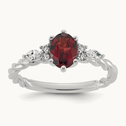 Polished Diamond and Garnet Twisted Ring, 14K White Gold