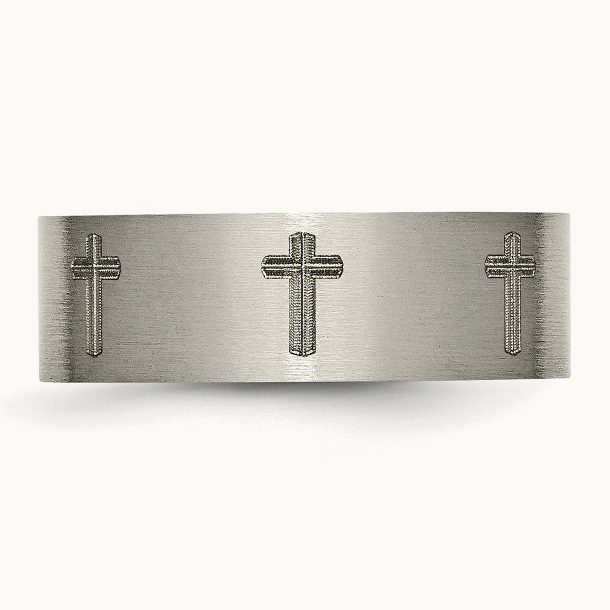 Brushed Cross Laser Design Flat Band — photo set