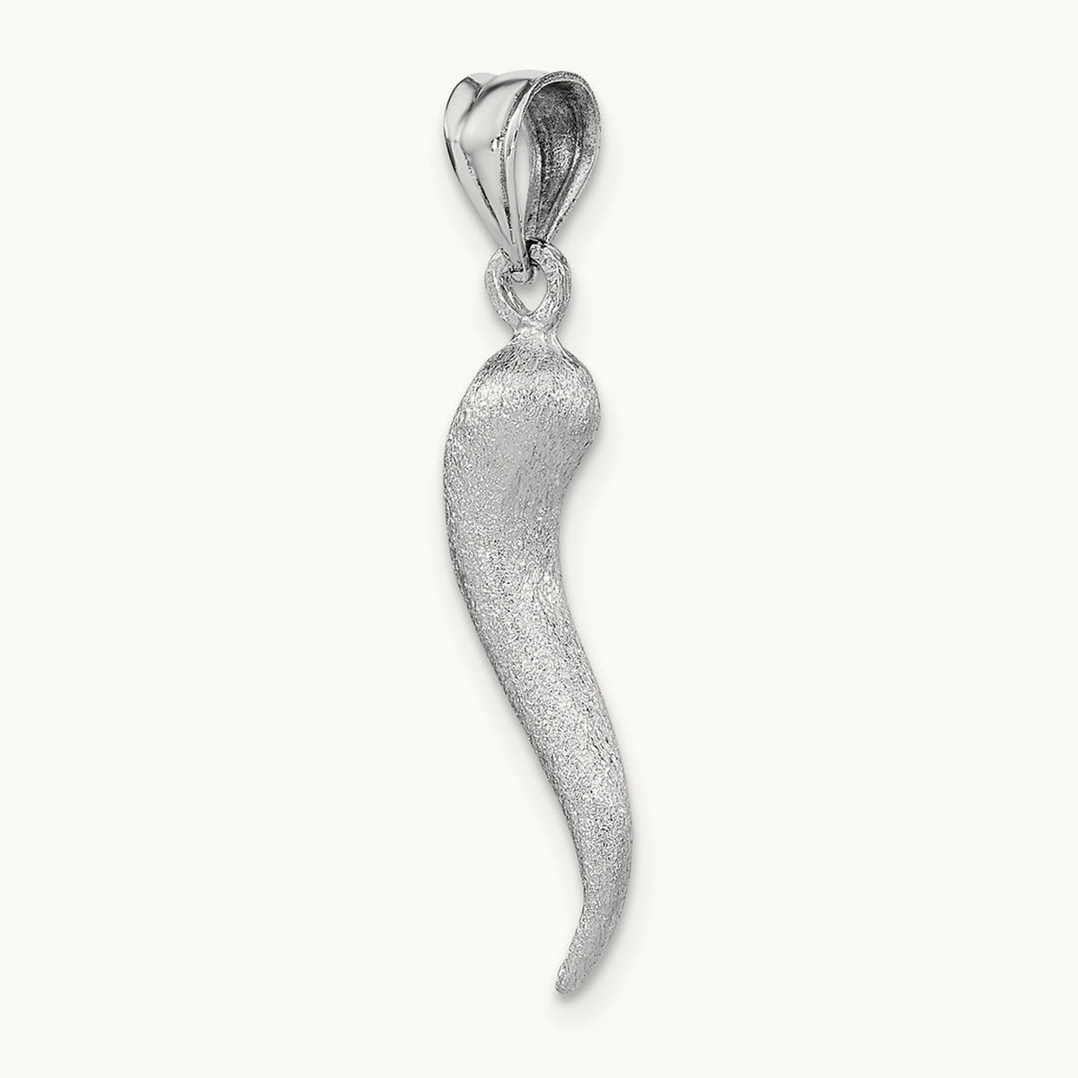 Brushed 3D Italian Horn Pendant — 14K White Gold