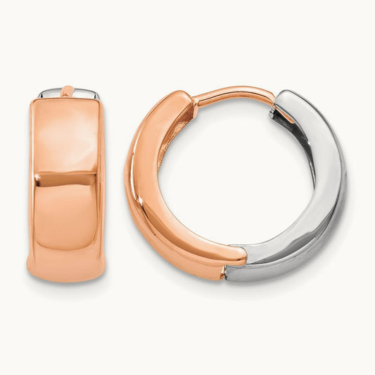Hinged Hoop Earrings, 14K Two-tone White with Rose Gold