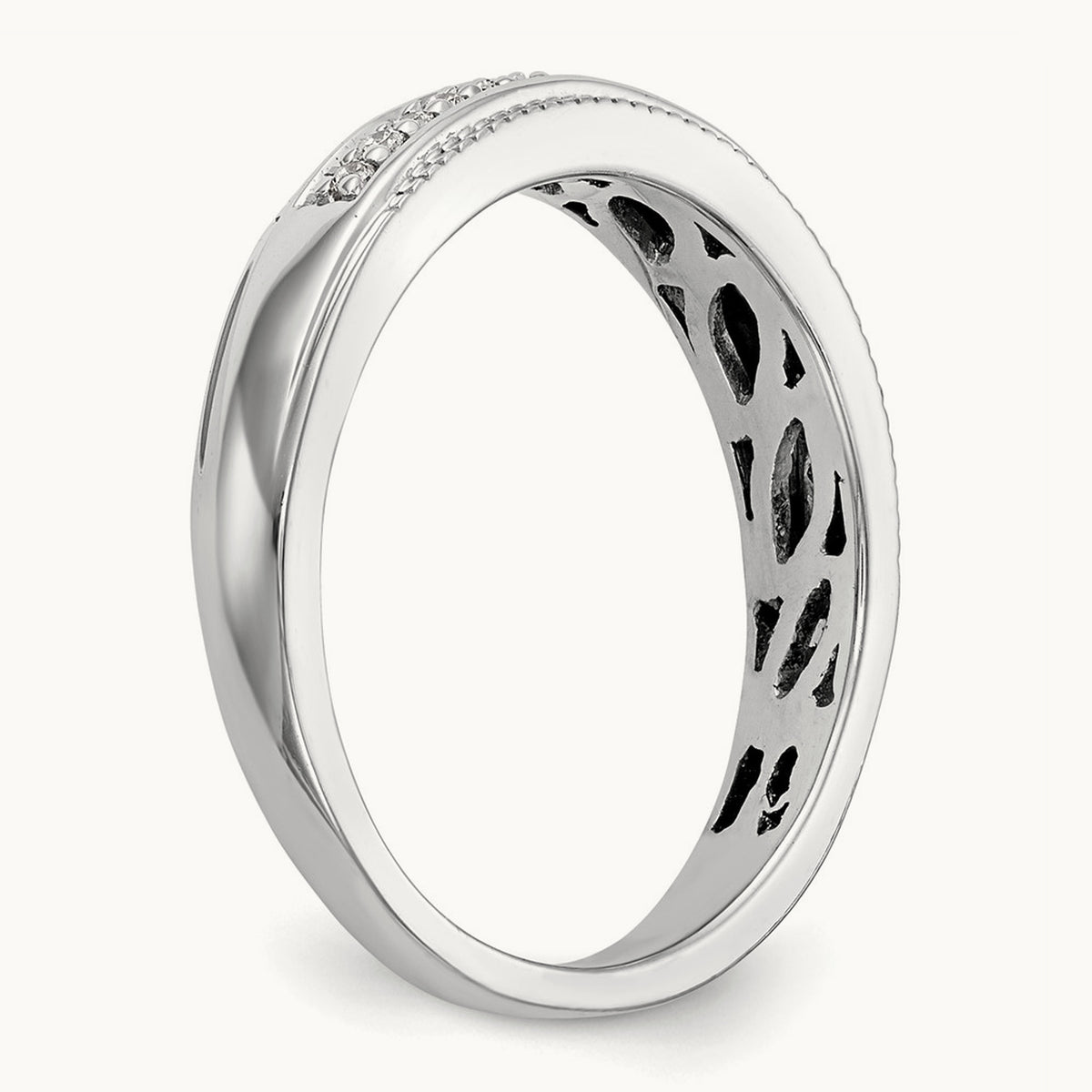 Complete Diamond Trio Ladies Wedding Band, 14K White Gold