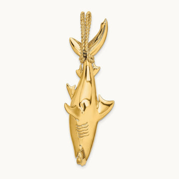 3-D Hammerhead Shark w/ Rope Bail Charm, 14K