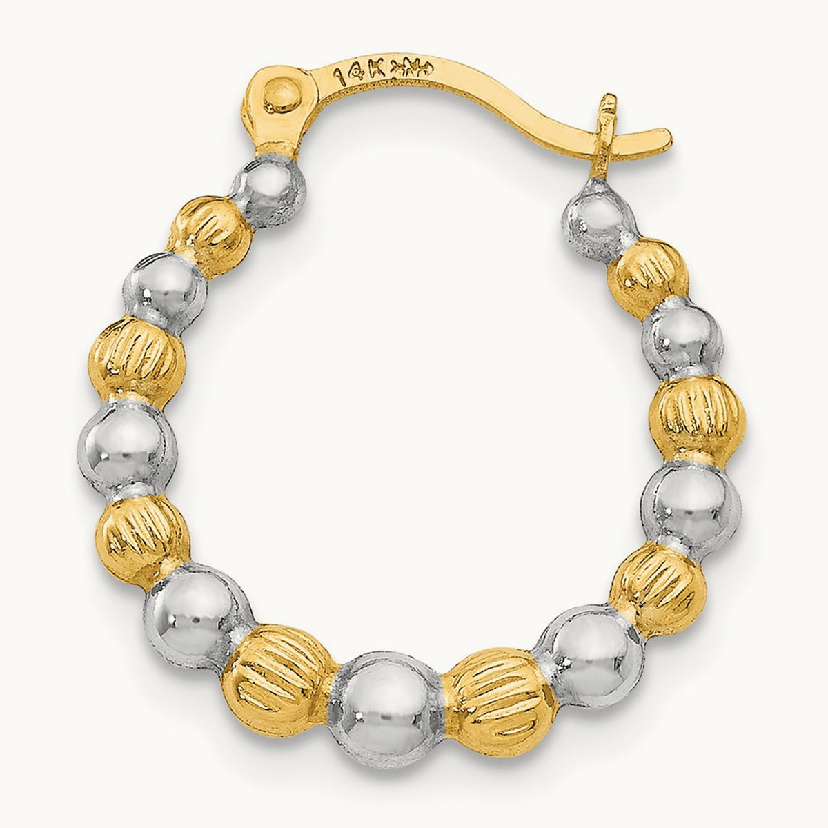 Single Beaded Hoop Earring — 14K Two-Tone Gold