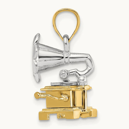 3-D Moveable Phonograph Charm, 14K Two-tone