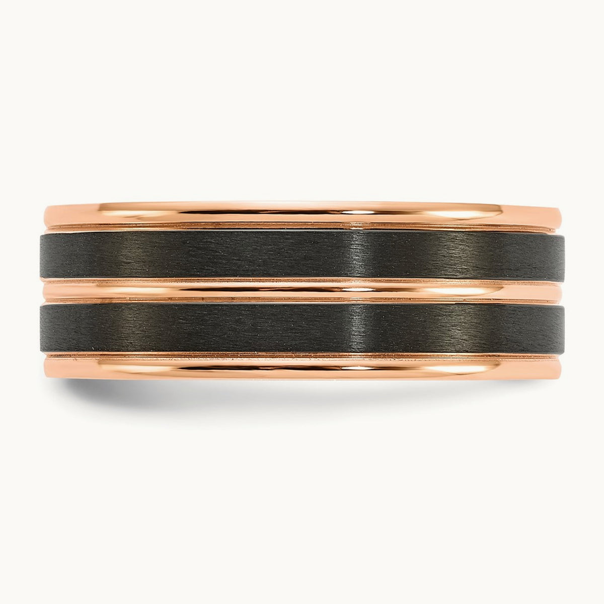 Black Zirconium Brushed and Polished Rose IP-plated Band, 8mm
