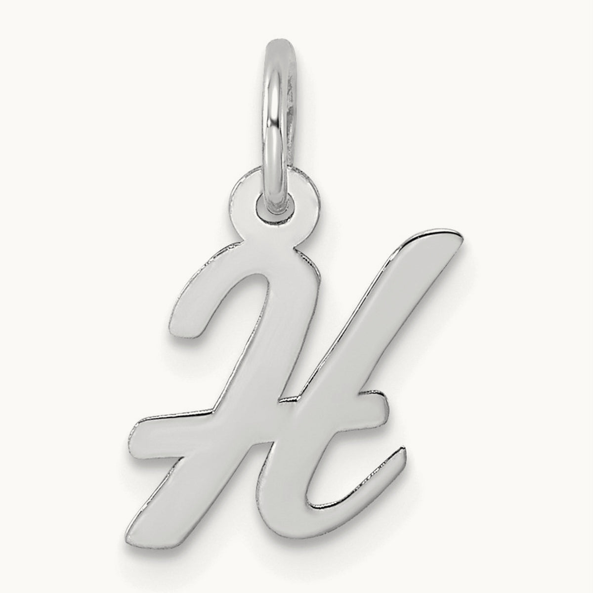 Small Script Letter H Initial Charm, 14K White Gold