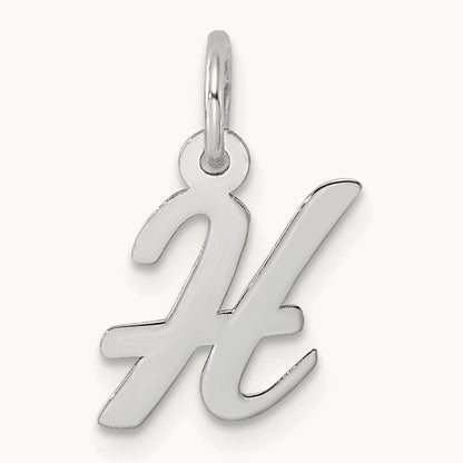 Small Script Letter H Initial Charm, 14K White Gold