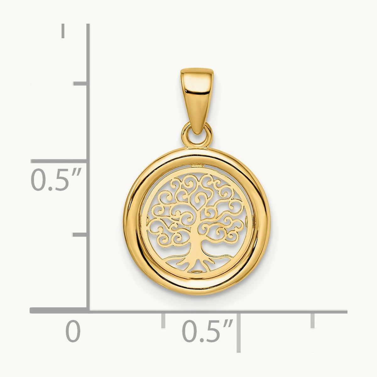 Polished Tree of Life Circle Pendant, 14K