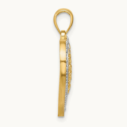 w/ Rhodium Edge Diamond-cut Heart Charm, 14K