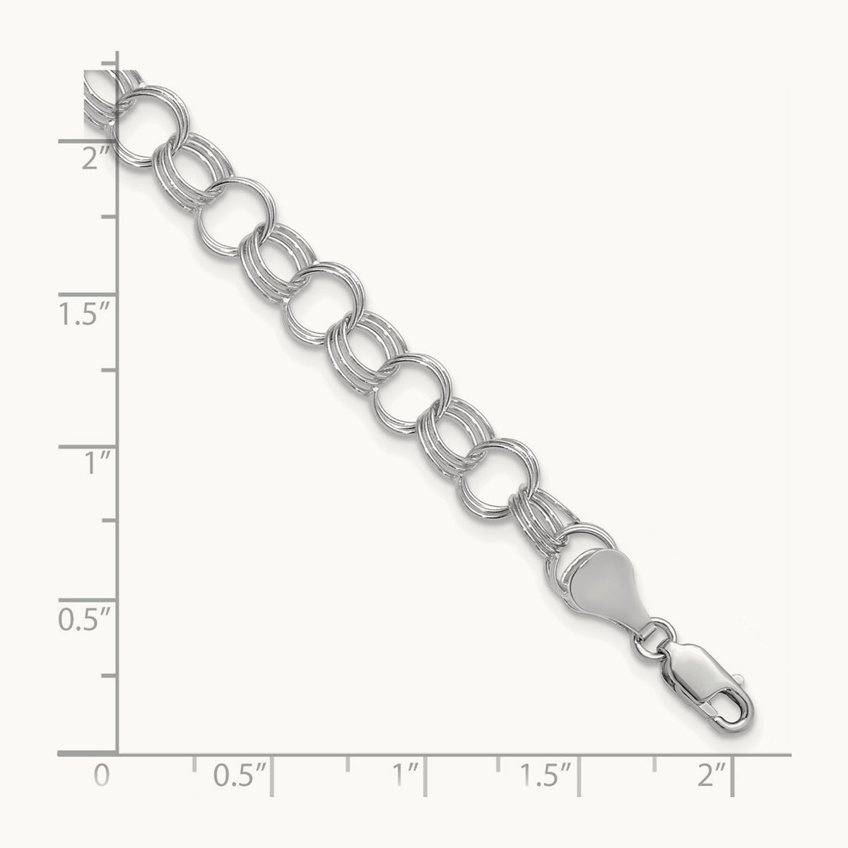 Solid Triple Link Charm Bracelet — 14K White Gold, 7mm