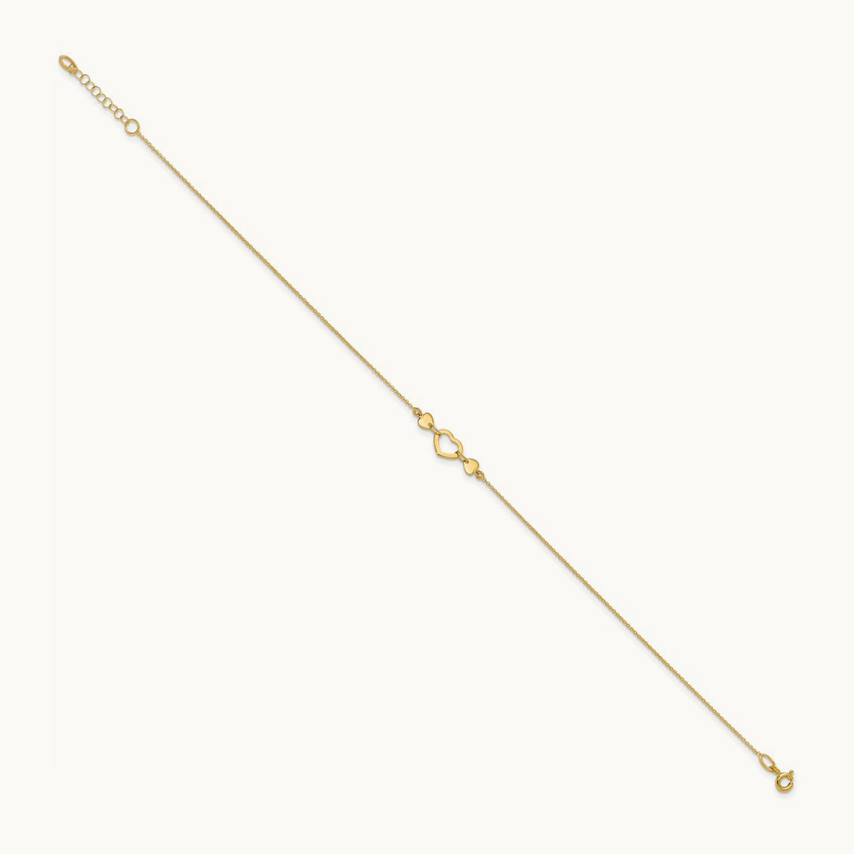 Polished Heart with 10in Plus .75in ext. Anklet, 14K