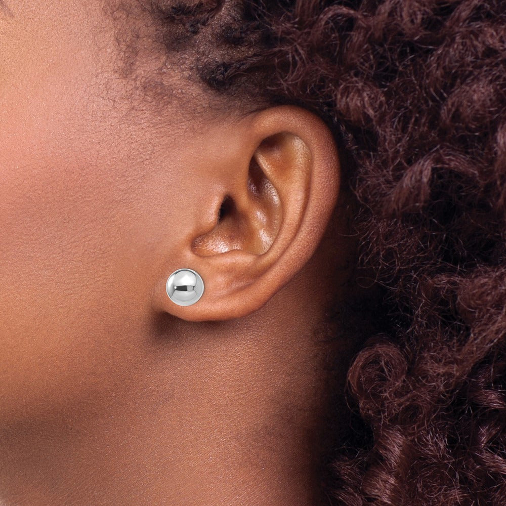 Polished Ball Post Earrings — 14K White Gold, 9mm