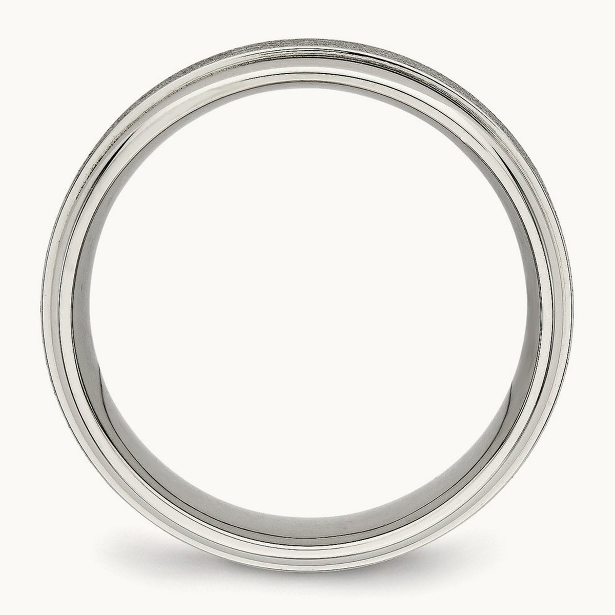 Brushed and Polished Ridged Edge Band, 7mm, Stainless Steel