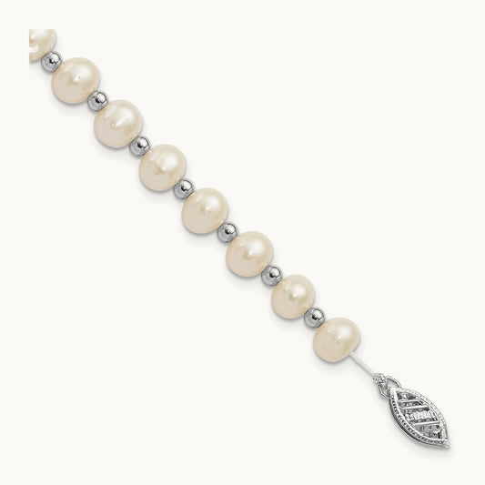 Near Round Freshwater Cultured Pearl Bead Bracelet — 14K White Gold
