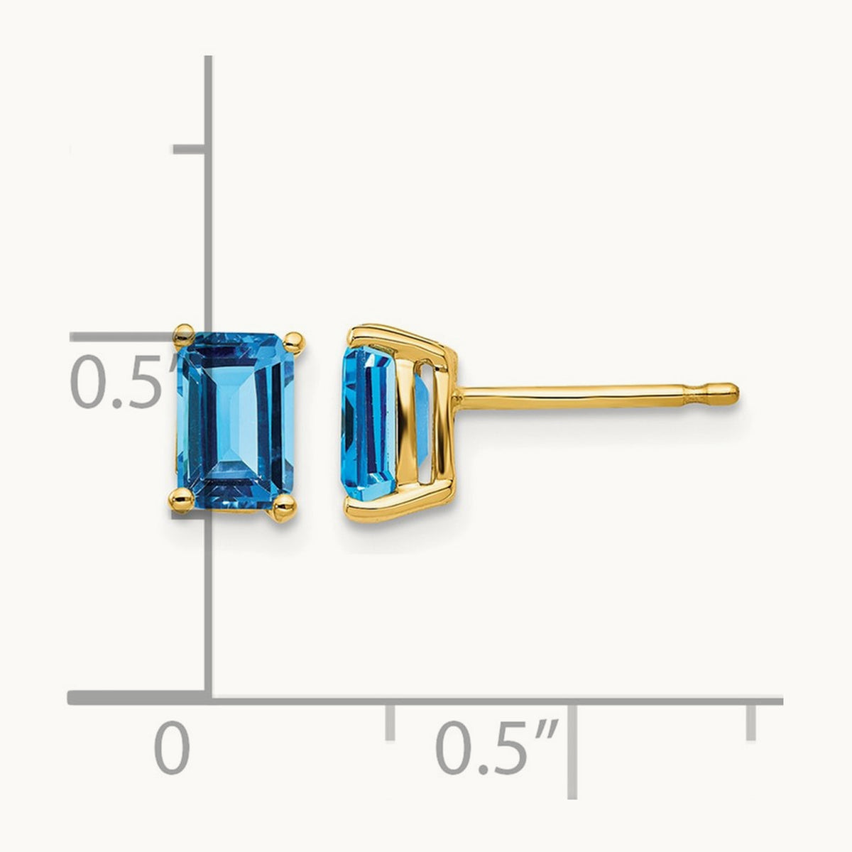6x4mm Emerald Cut Blue Topaz Earrings, 14K