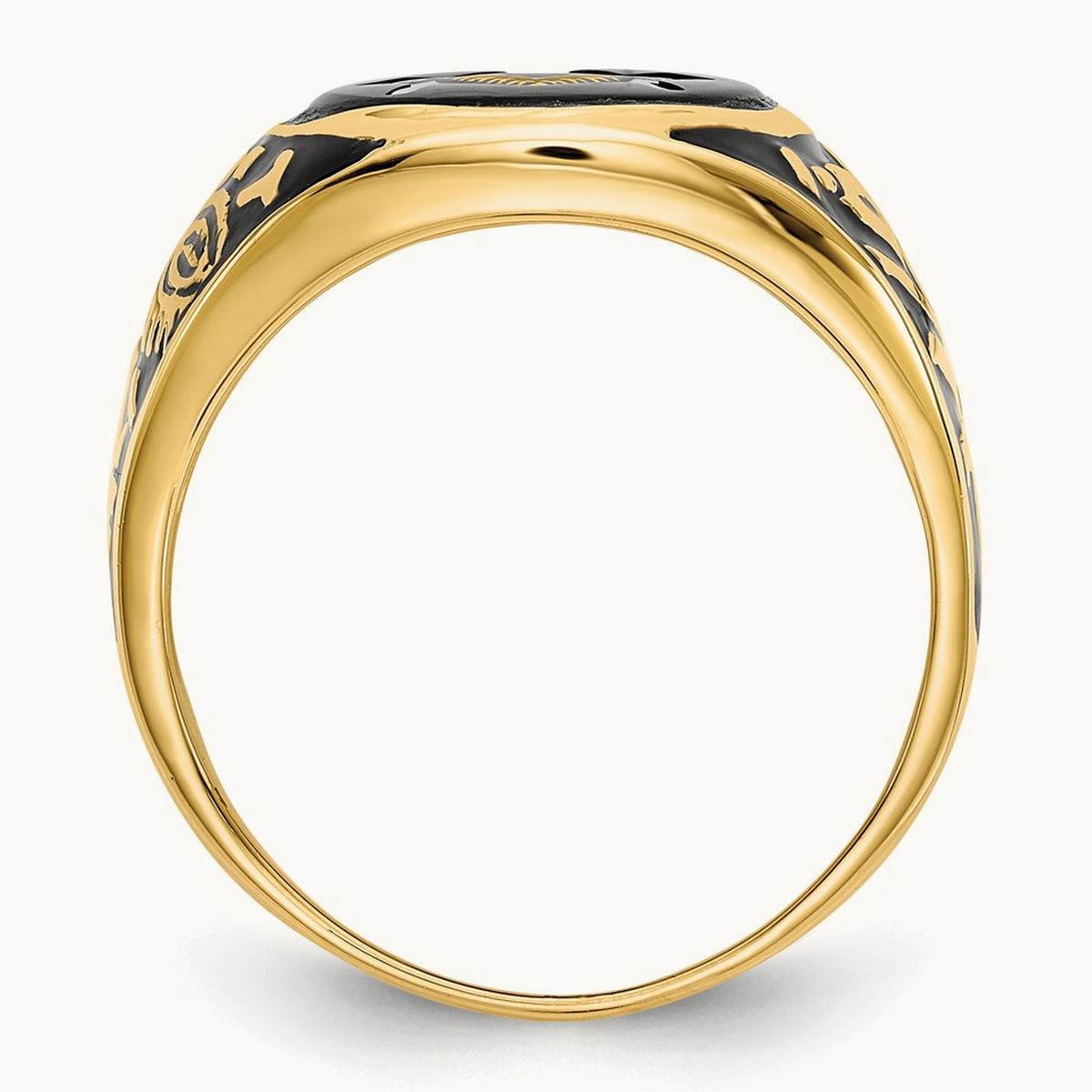 Men's Polished & Textured w/ Epoxy & Onyx Masonic Ring, 14K