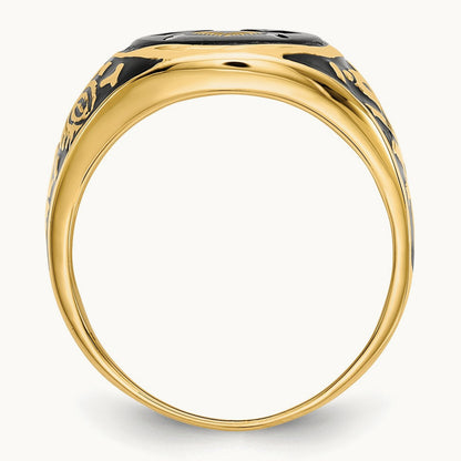 Men's Polished & Textured w/ Epoxy & Onyx Masonic Ring, 14K